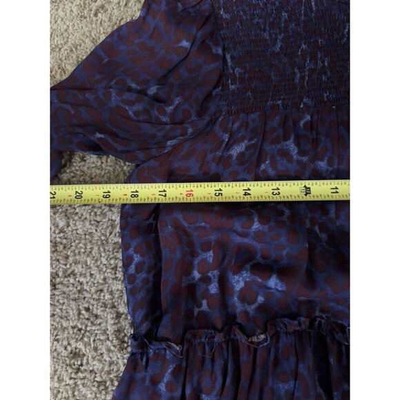 Purple Leopard Print Smocked Mini Dress Long Sleeve High Neck Peasant MEDIUM - Picture 11 of 11